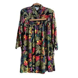 Vintage Joyce Sportswear Blouse Shoulder Pads w/ Skirt Jungle Floral USA Size L